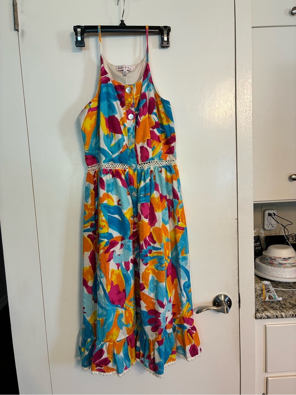 Colorful Floral Button-Front Sundress - Turquoise & Pink